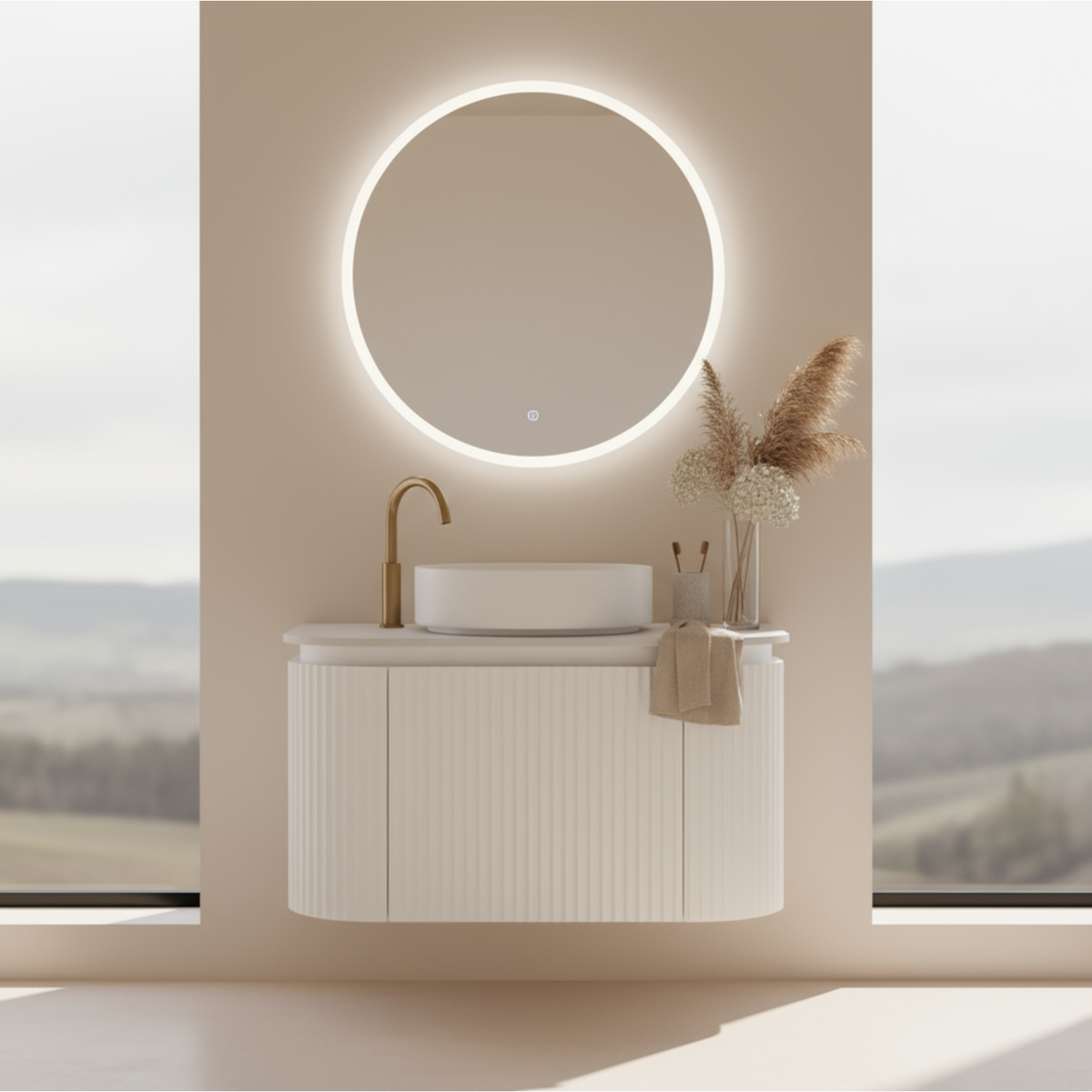 VITO NOOSA Fluted Curved Wall Hung Vanity Matte White (All Sizes)