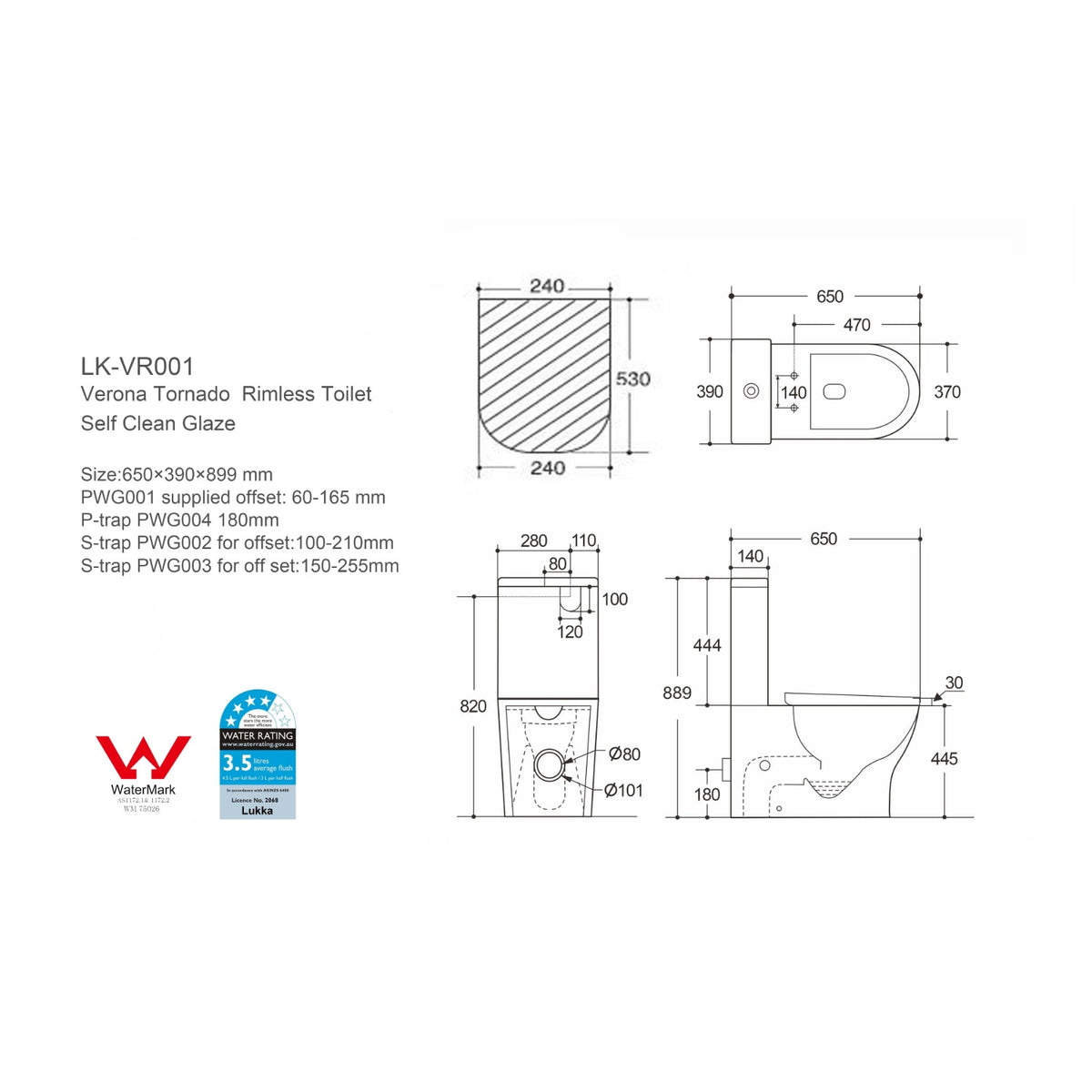 Verona Tornado Rimless Gloss White Toilet Suite