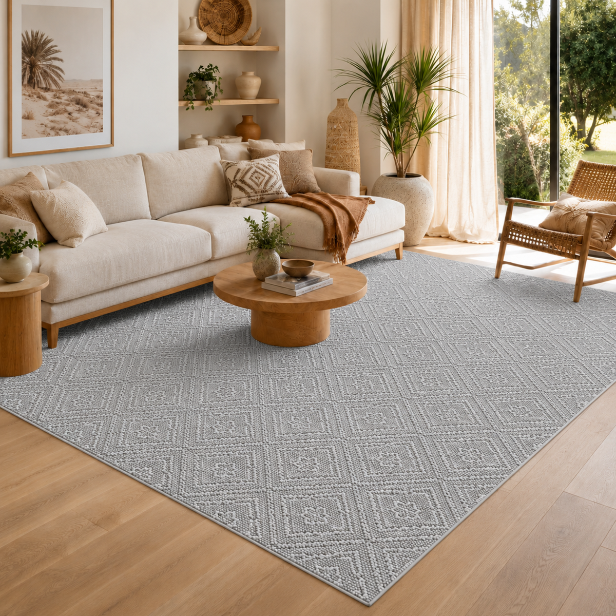 Vanuatu Fugui Grey Geometric Flatweave Rug