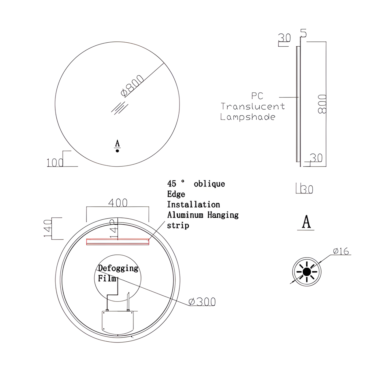Verona LED Round Frameless Backlit Mirror With Demister (800mm)
