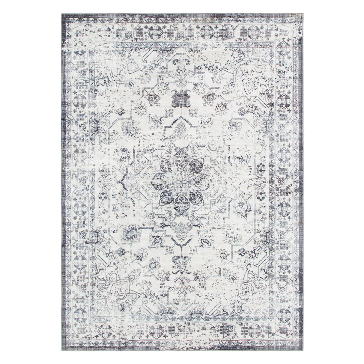 Washwell Blue Distressed Medallion Machine Washable Rug - WASH007