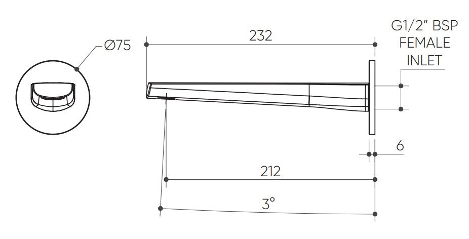 Wall Basin/Bath 200 Spout drawing