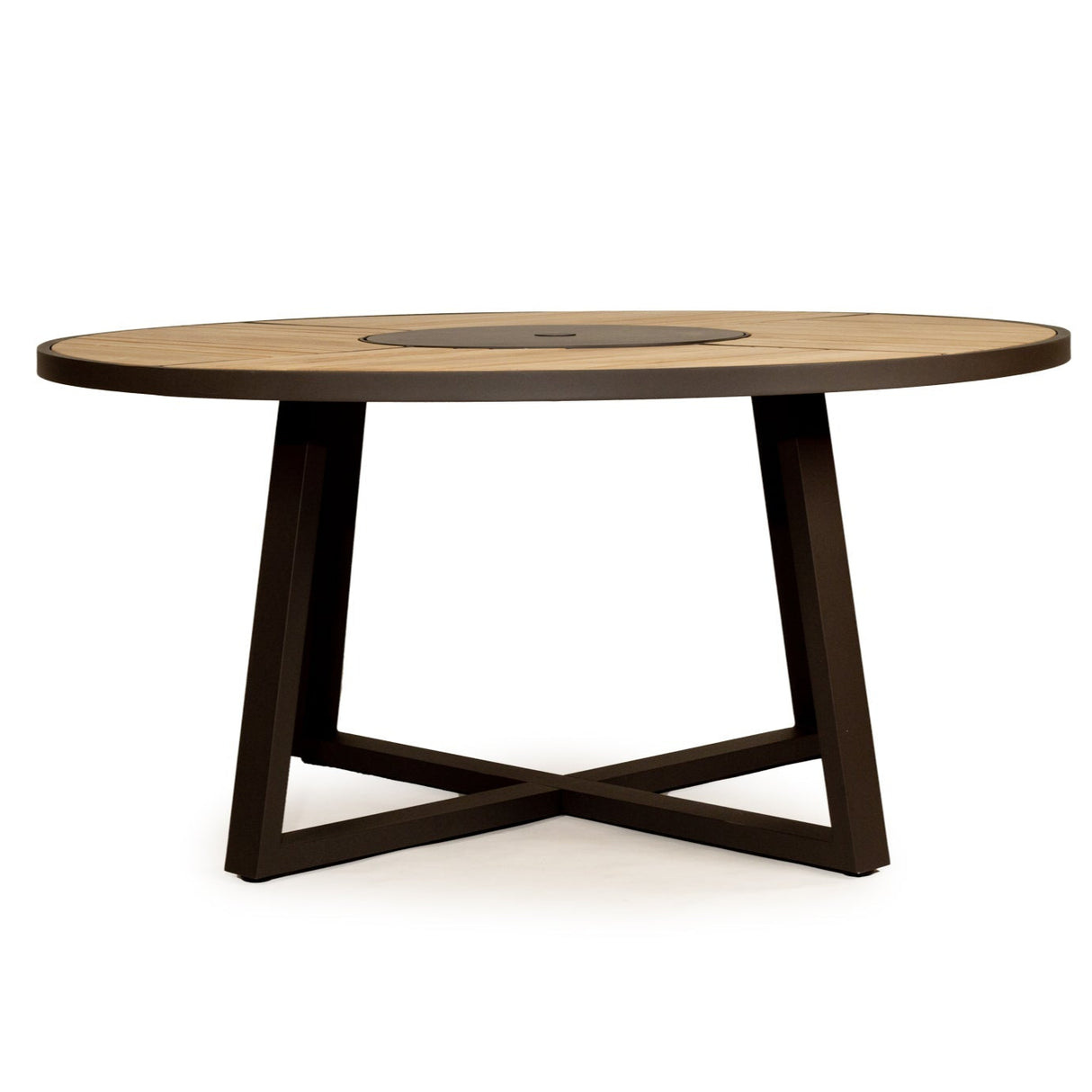 Weston Outpost Round Teak Dining Table – 1.6m – Asteroid Black (Charcoal) Powder Coated Legs