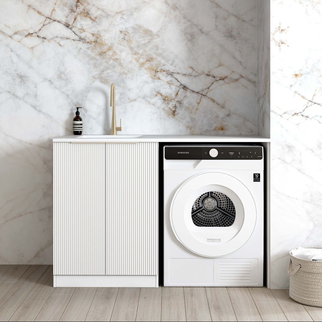 BURLEIGH White Laundry Cabinet with Stone Top Set 1300x600x900mm