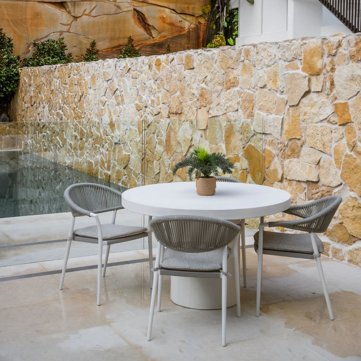 Zen Outdoor Concrete Round Dining Table 105 cm in Weathered Cement/White