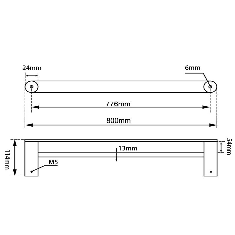 Esperia Double Towel Rail 800mm - Brushed Nickel Technical Drawing