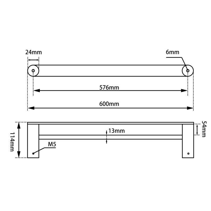 Esperia Double Towel Rail 600mm - Chrome Technical Drawing