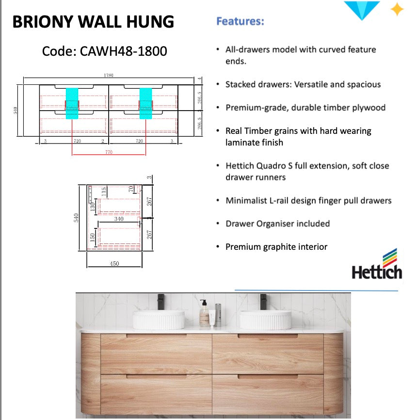 Briony Wall Hung Curve Vanity Mia Oak (All Size)