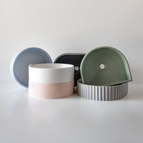 Sticks & Stone Concrete Ribbed Half Moon Basin