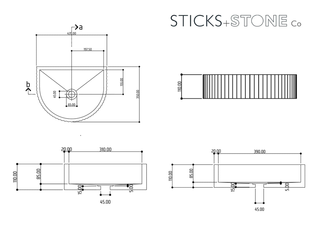 Sticks & Stone Concrete Ribbed Half Moon Basin