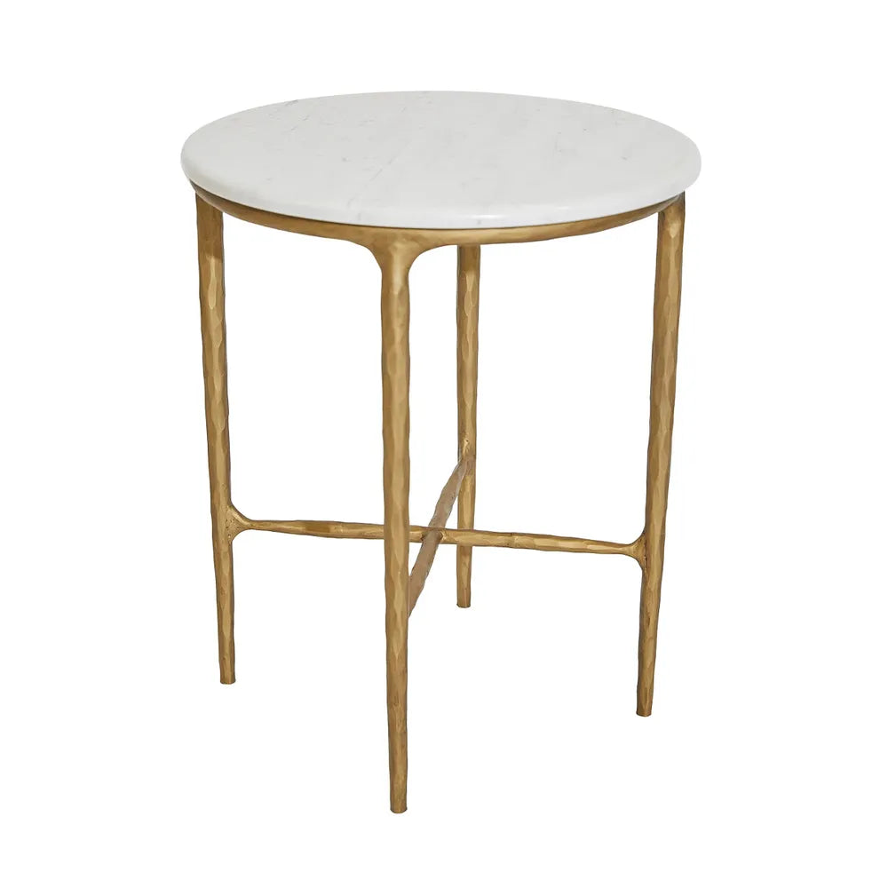 Heston Round Marble Side Table - Brass