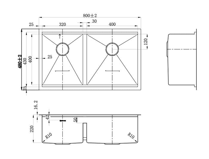 ARF Chrome Kitchen Sink 820D (800x480x220)