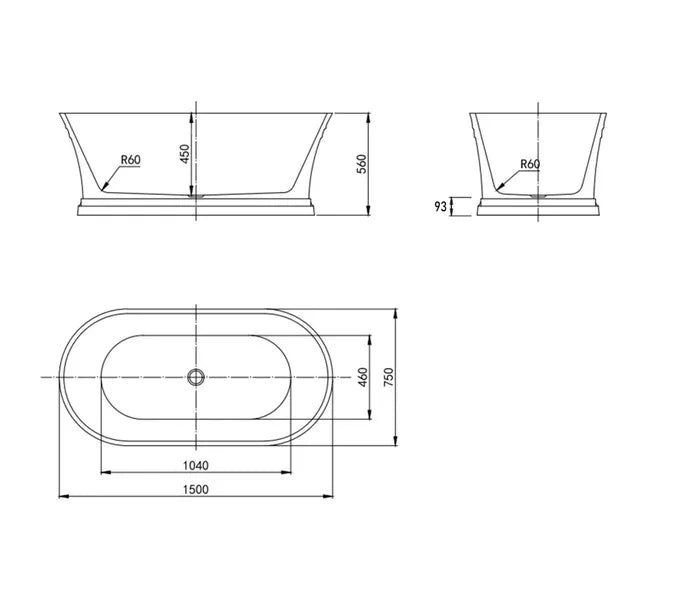 HAMPTON Freestanding Bathtub Gloss White Non-Overflow 1500mm