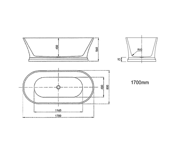 HAMPTON Freestanding Bathtub Gloss White Non-Overflow 1700mm-Discontinues