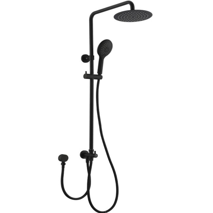 PAVIA Twin Shower On Rail Bottom Inlet Round (200mm) - Matte Black