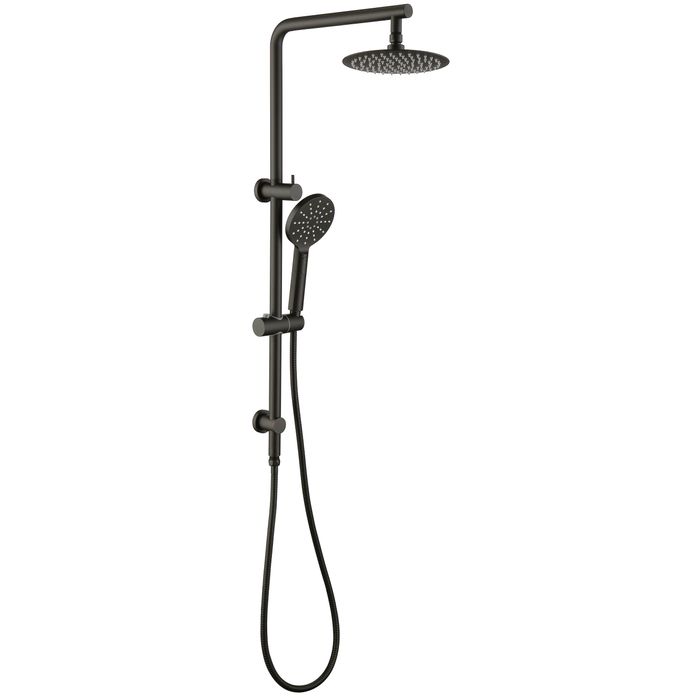 PAVIA Gun Metal Twin Shower On Rail Top Inlet Round (200mm)