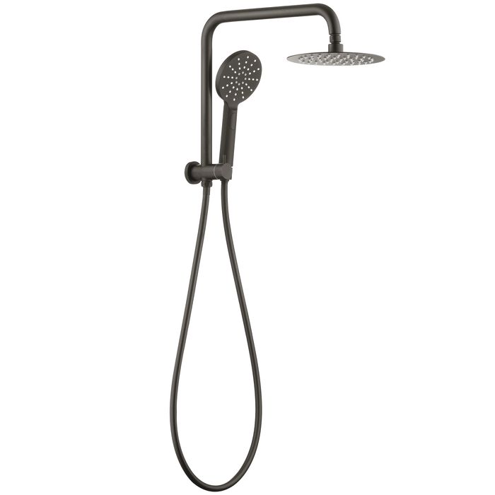 PAVIA Twin Shower Half Rail Top Inlet Round (200mm) - Brushed Gun Metal