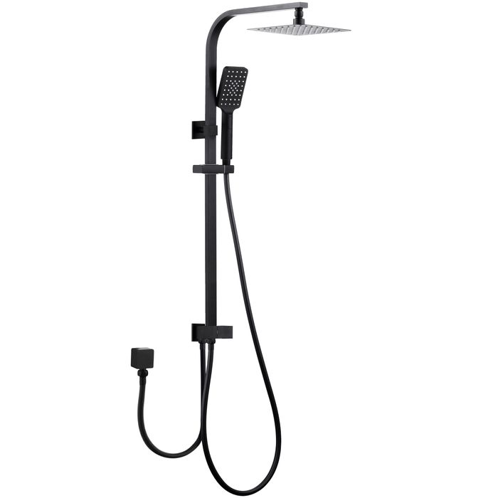 TARAN Twin Shower On Rail Bottom Inlet Square (200mm) - Matte Black