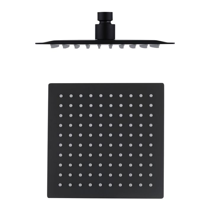 TARAN Twin Shower On Rail Bottom Inlet Square (200mm) - Matte Black