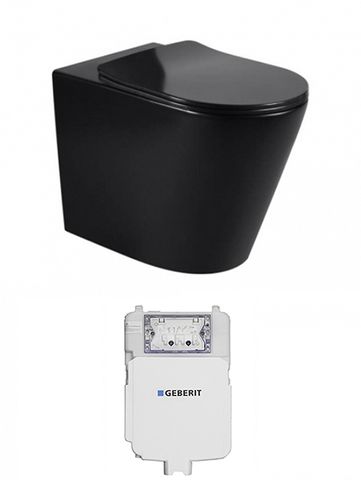 ALZANO Rimless Wall Faced Floor Toilet Pan Slim Seat - Matte Black