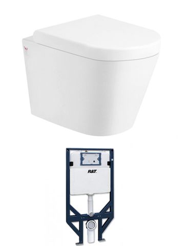 Alzano Rimless Wall Hung White Toilet Pan with Cistern