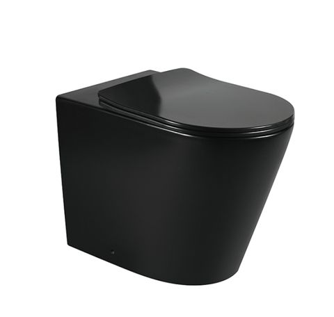 ALZANO Rimless Wall Faced Floor Toilet Pan Slim Seat - Matte Black