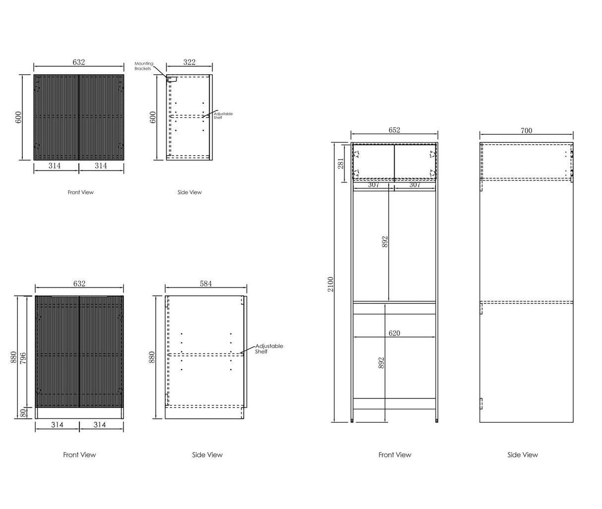 BURLEIGH White Laundry Cabinet Set 1960x600x2100mm (Style C)