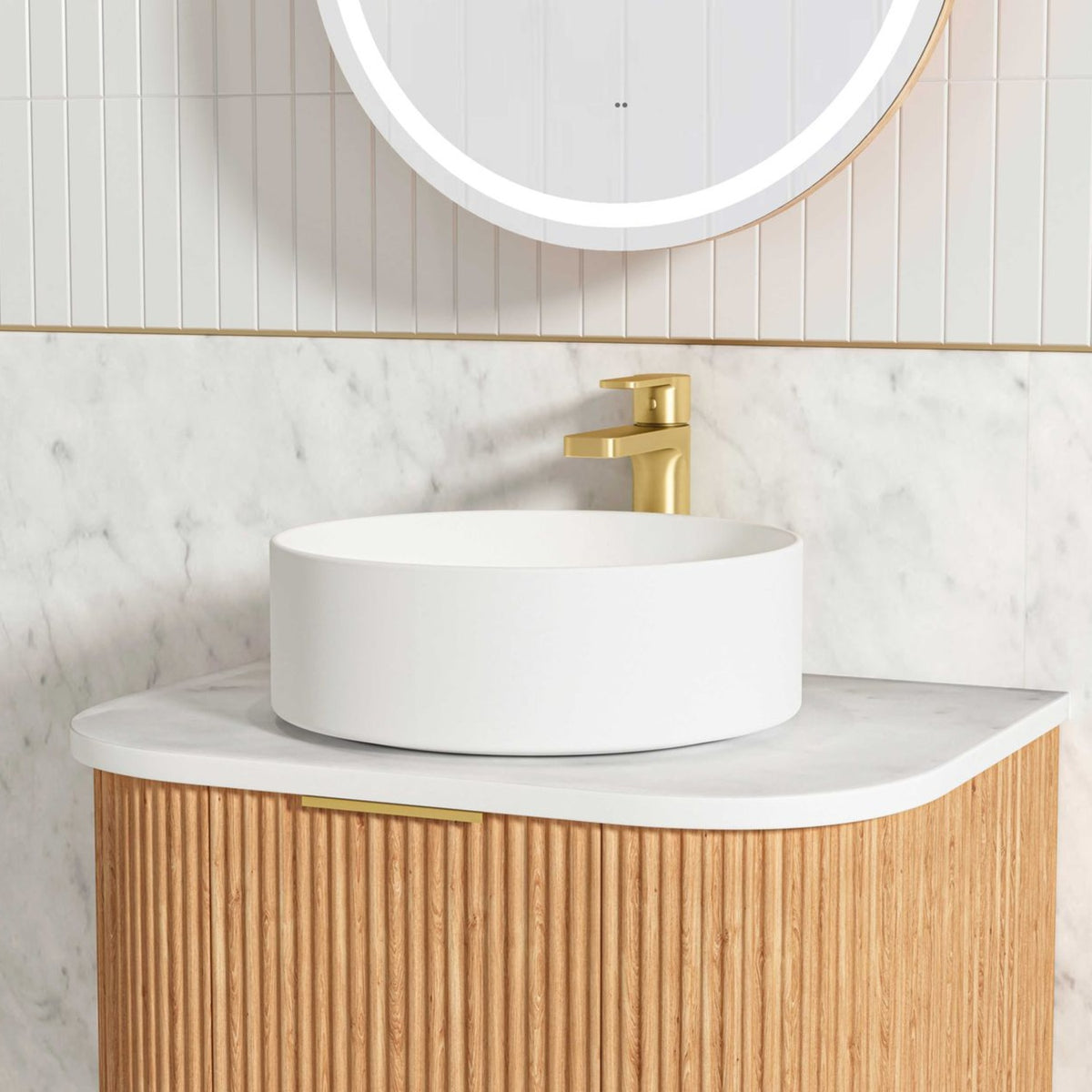 BURLEIGH Wall Hung Curve Vanity Woodland Oak (All Sizes)