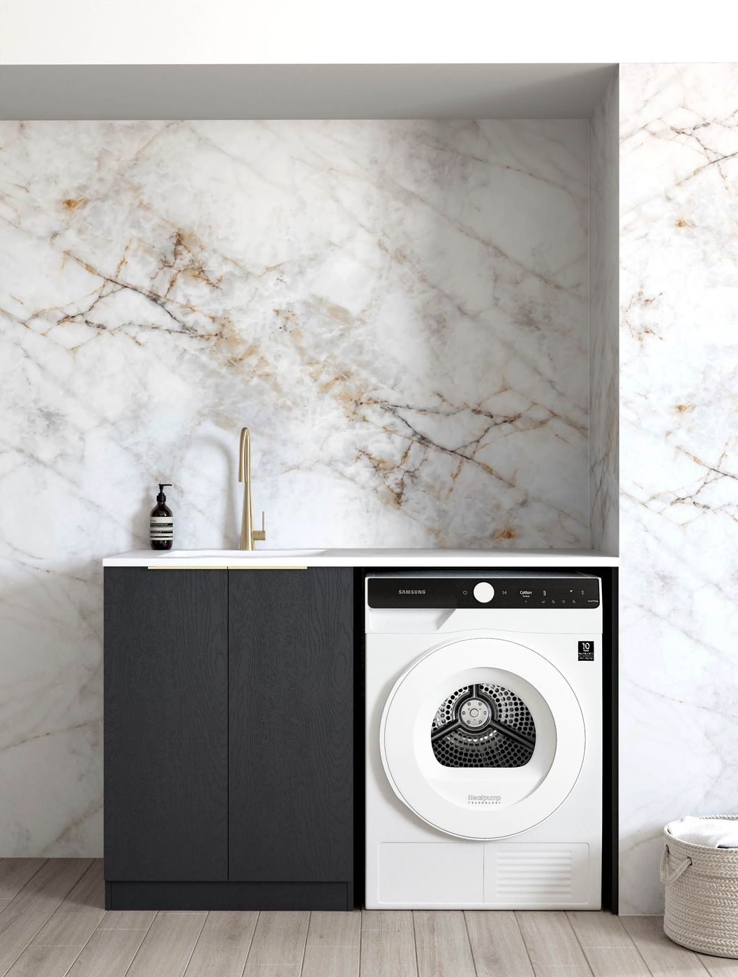 Byron Black Oak Base laundry Cabinet Set 1300x600x900mm