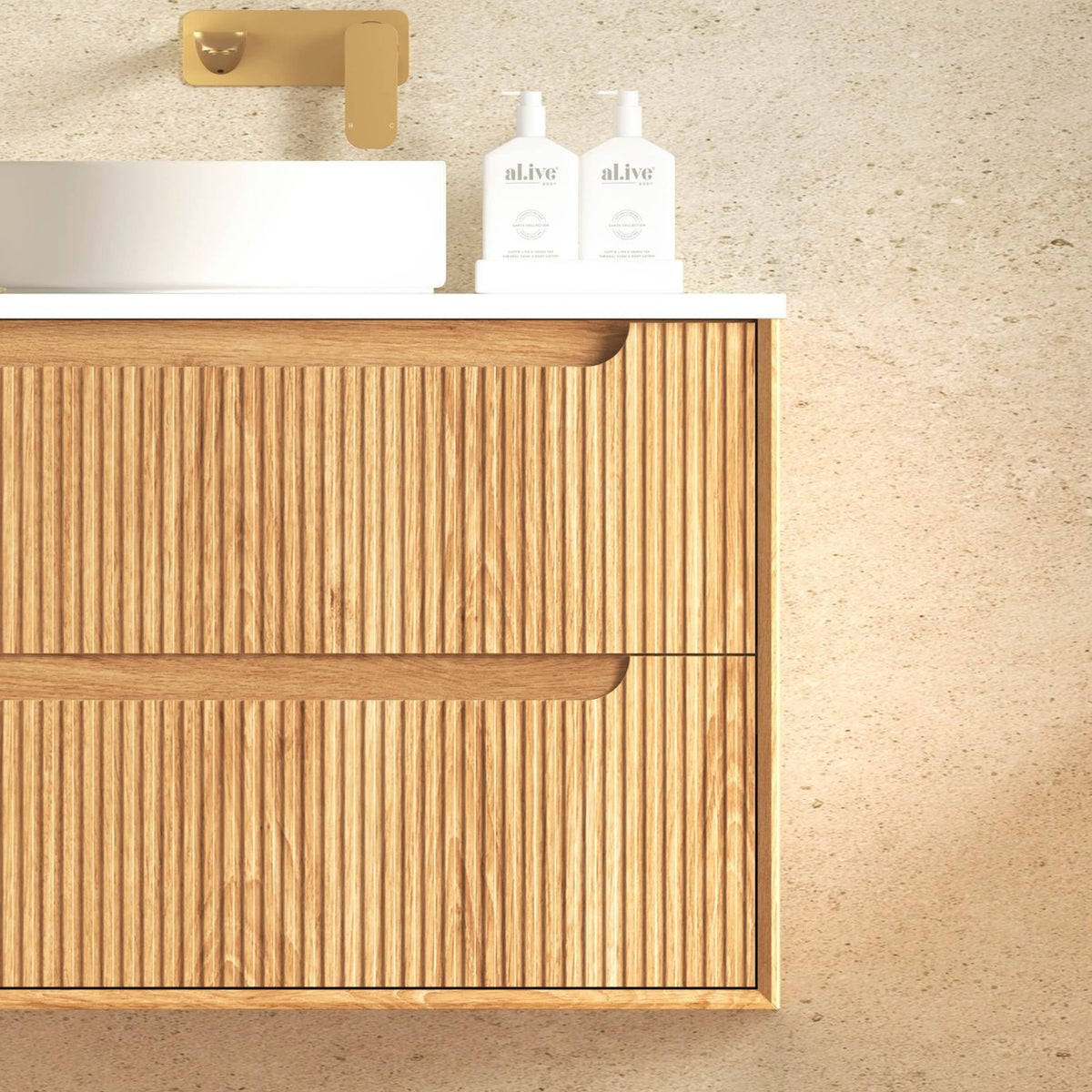 BYRON Fluted Wall Hung Vanity Woodland Oak (All Sizes)