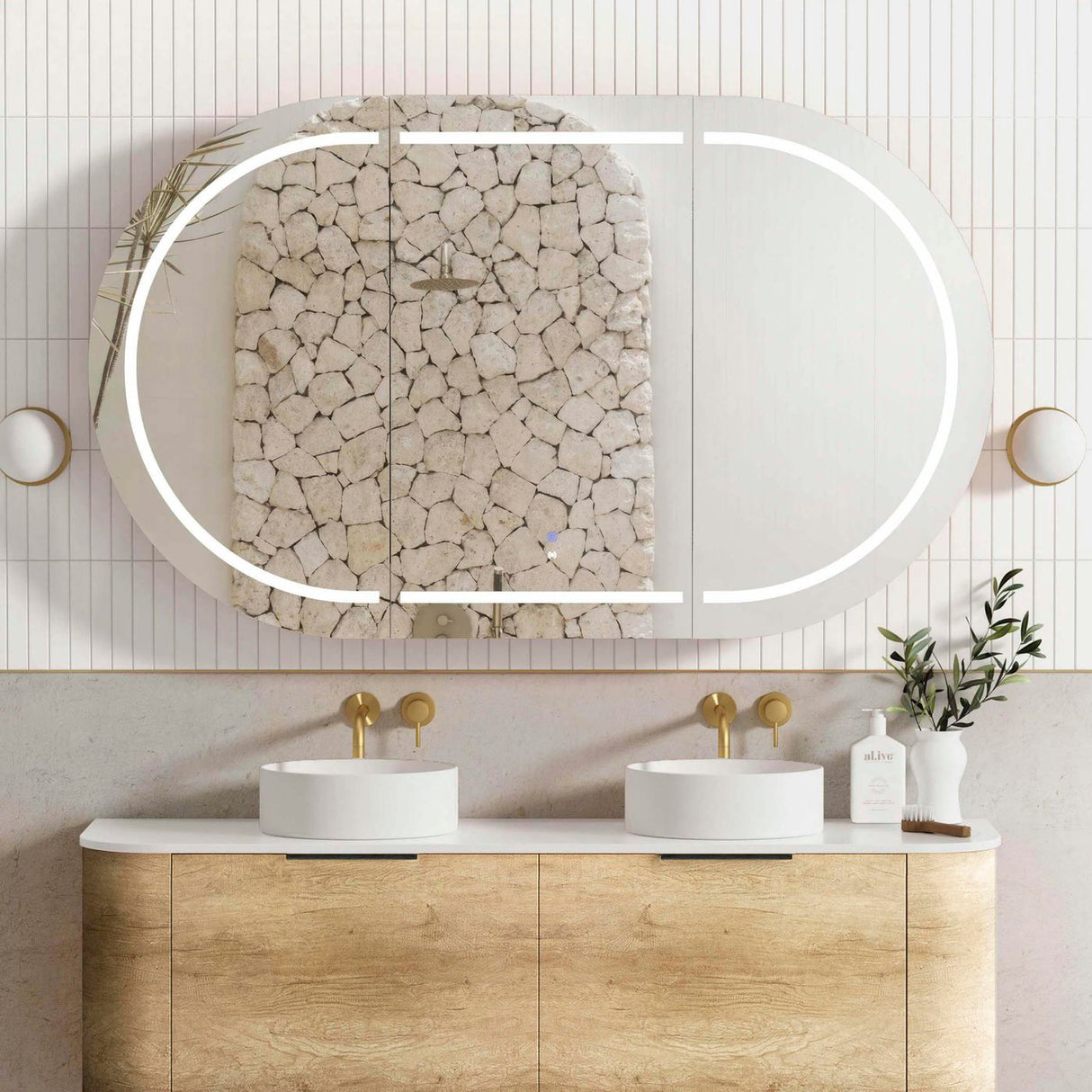 COOGEE Front-Lit LED Natural Oak Shaving Cabinet W1500xH900mm
