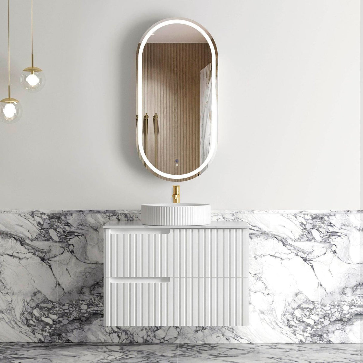 Noosa Fluted Wall Hung Vanity 750mm Satin White