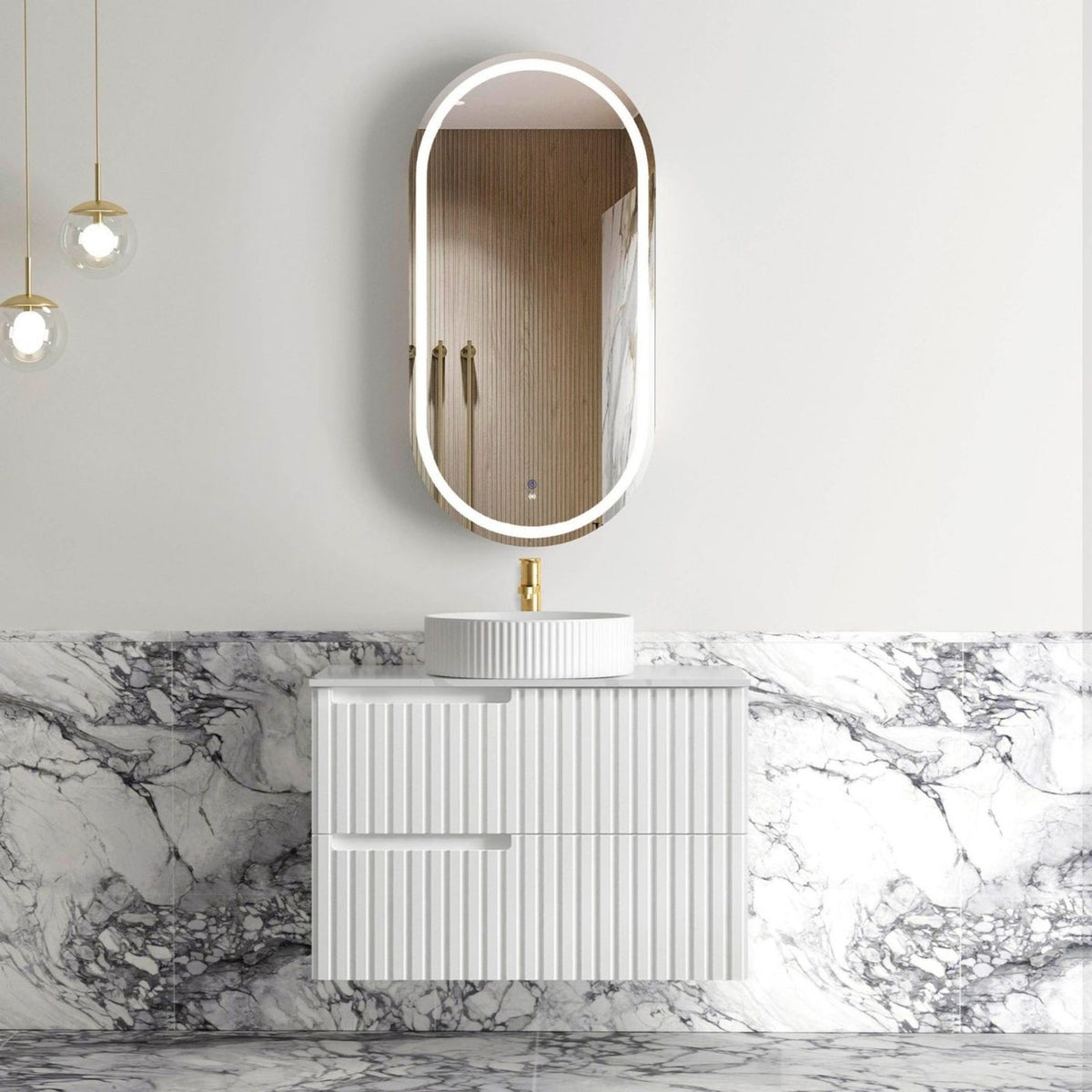 Noosa Fluted Wall Hung Vanity 750mm Satin White