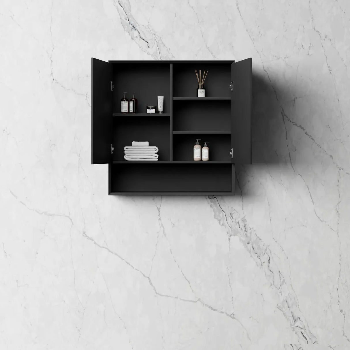 MARLO Matte Black Mirror Shaving Cabinet 750mm