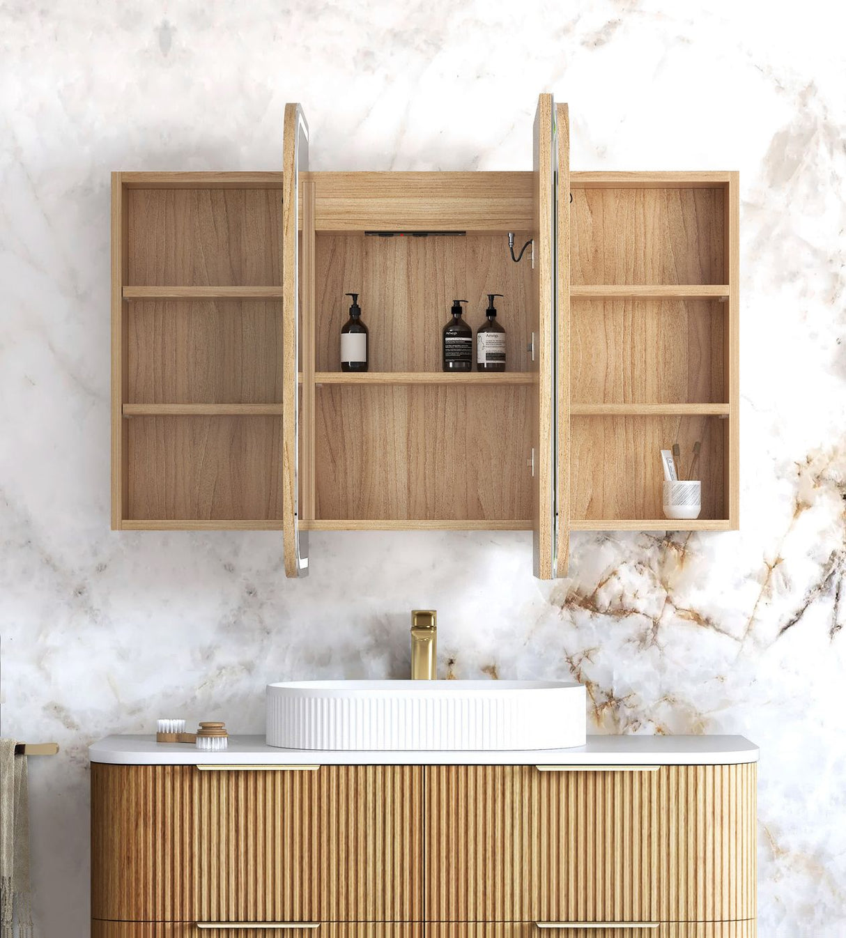 LED NEWPORT Woodland Oak Soft Square Shaving Cabinet (Optional Size)