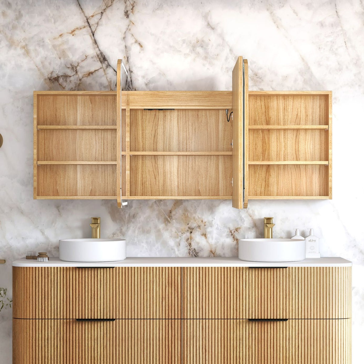 LED NEWPORT Woodland Oak Soft Square Shaving Cabinet (Optional Size)