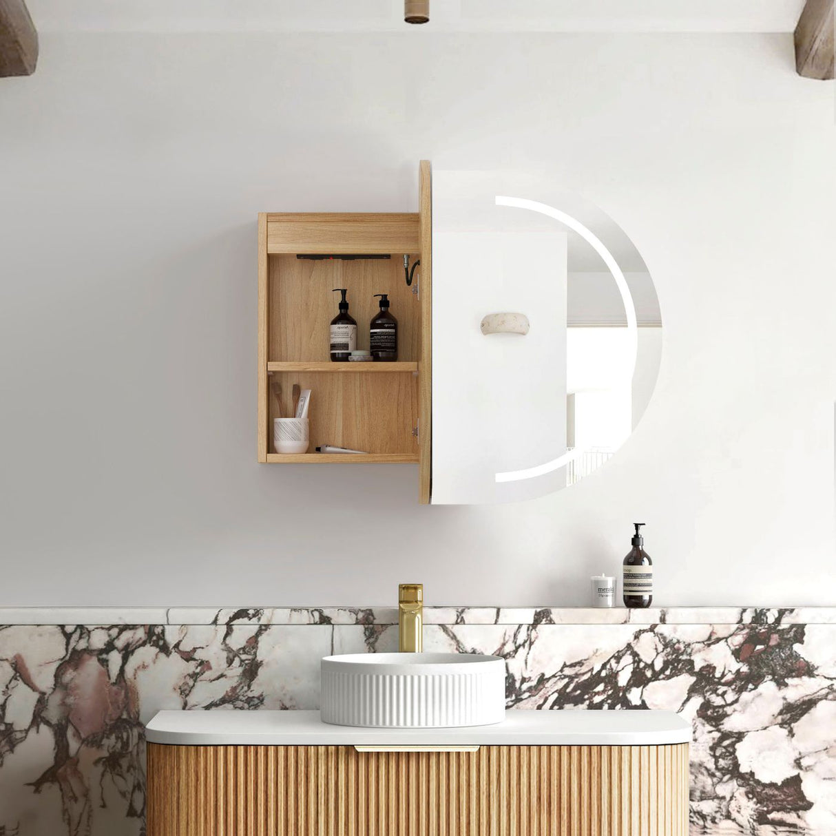 COOGEE Front-Lit LED Shaving Cabinet Woodland Oak (Optional Sizes)