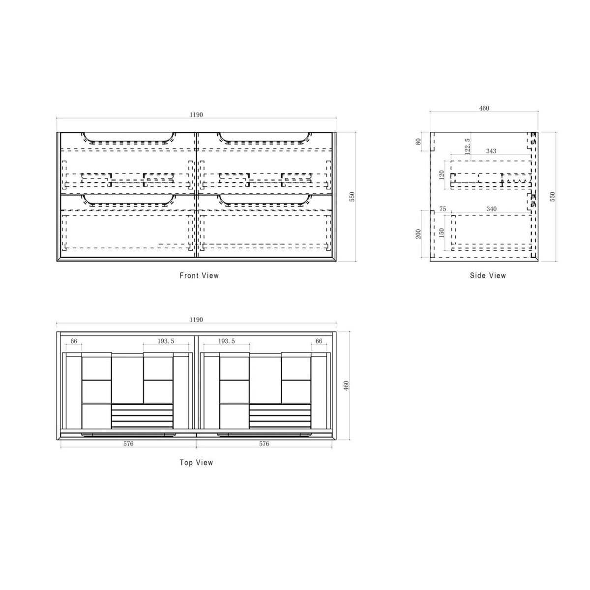 BYRON Double Bowl Wall Hung Vanity 1200mm Natural Oak