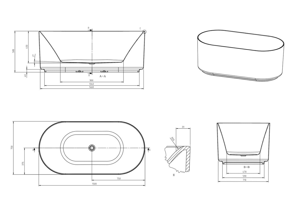 ATTICA Celine With Overflow 1500mm (Matte White/ Gloss White)