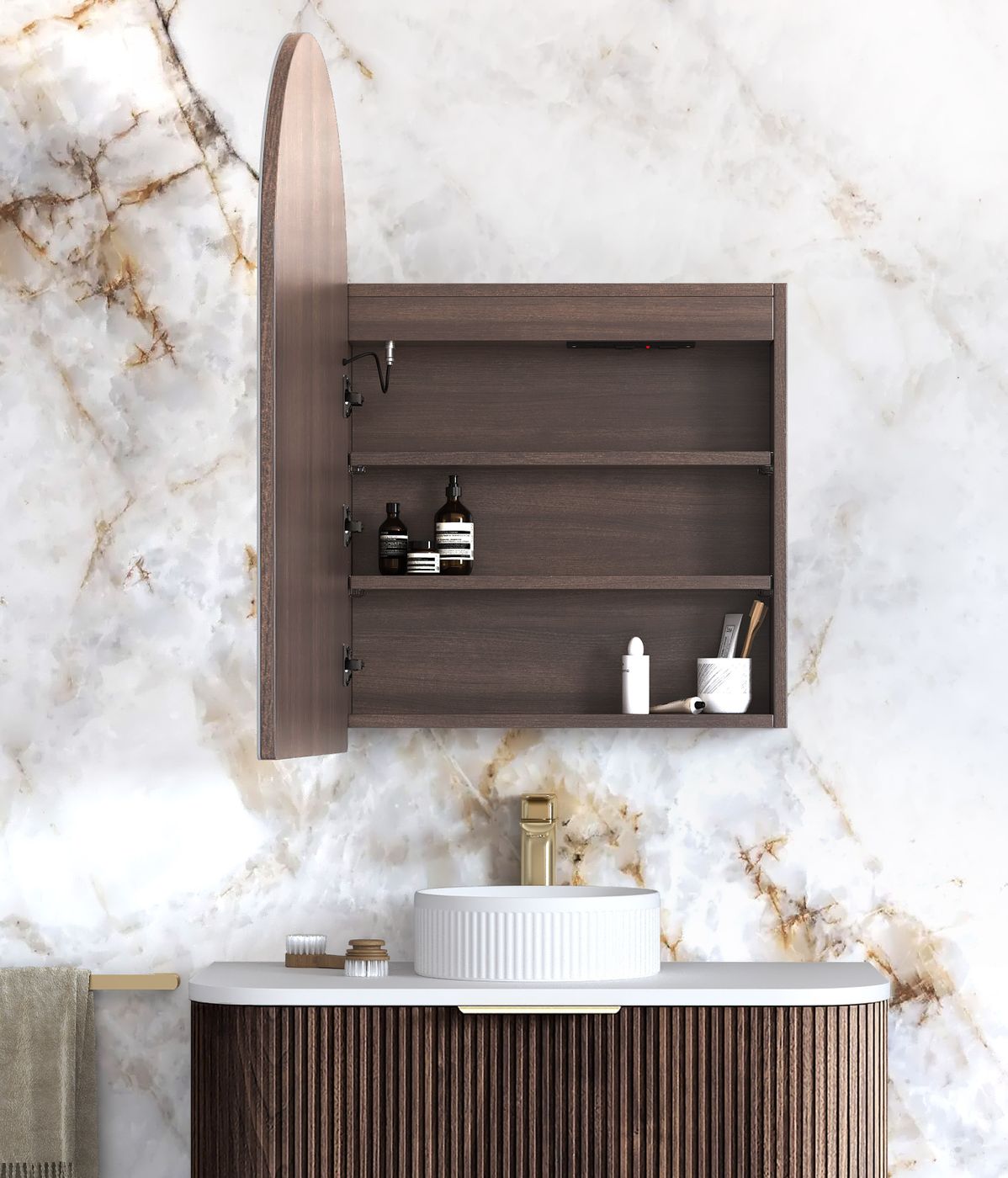ARCHIE Front-Lit LED Shaving Cabinet Sable Walnut (W600xH900mm)