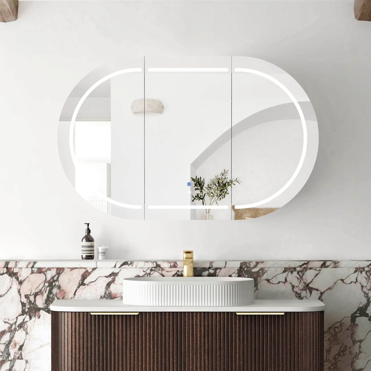 COOGEE Sable Walnut Front-Lit LED Oval Shaving Cabinet (900/1200/1500/1800mm)