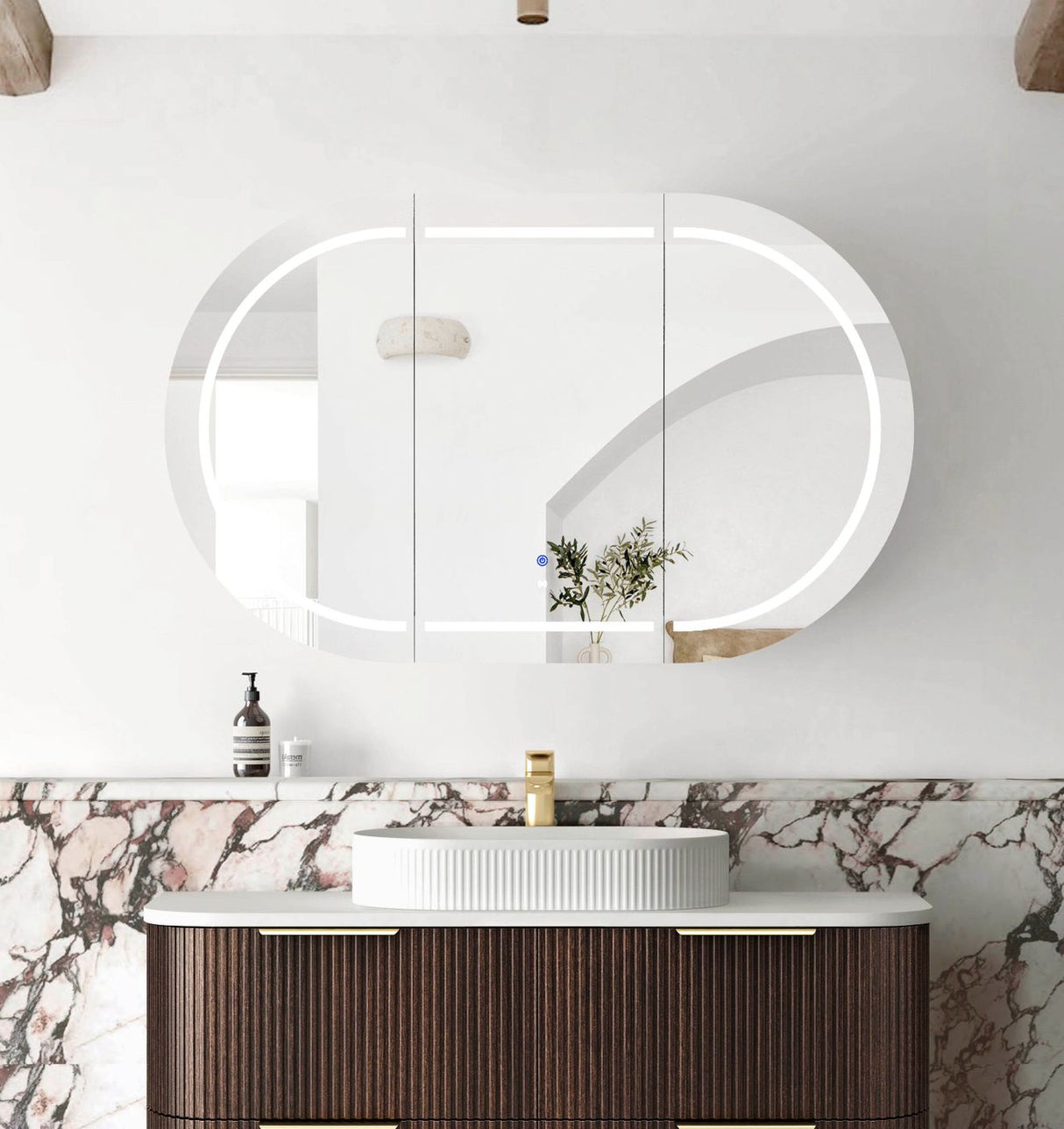 COOGEE Sable Walnut Front-Lit LED Oval Shaving Cabinet (900/1200/1500/1800mm)