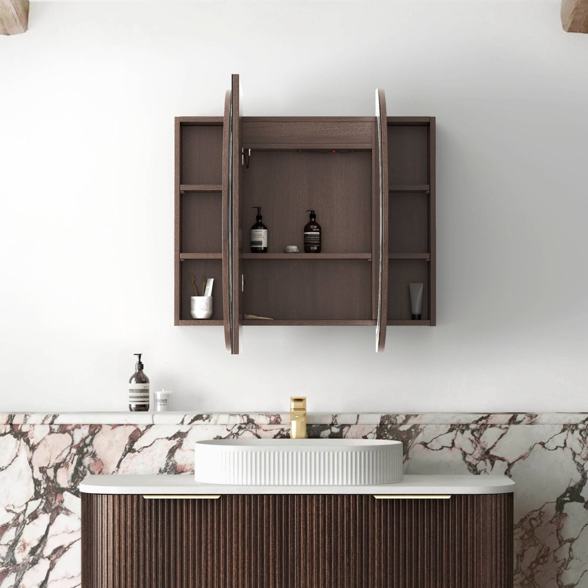 COOGEE Sable Walnut Front-Lit LED Oval Shaving Cabinet (900/1200/1500/1800mm)