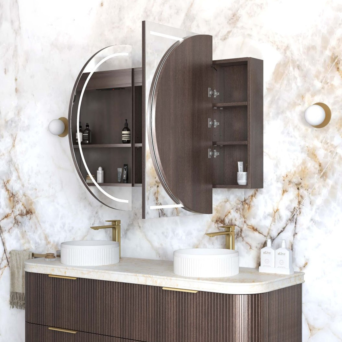 COOGEE Sable Walnut Front-Lit LED Oval Shaving Cabinet (900/1200/1500/1800mm)