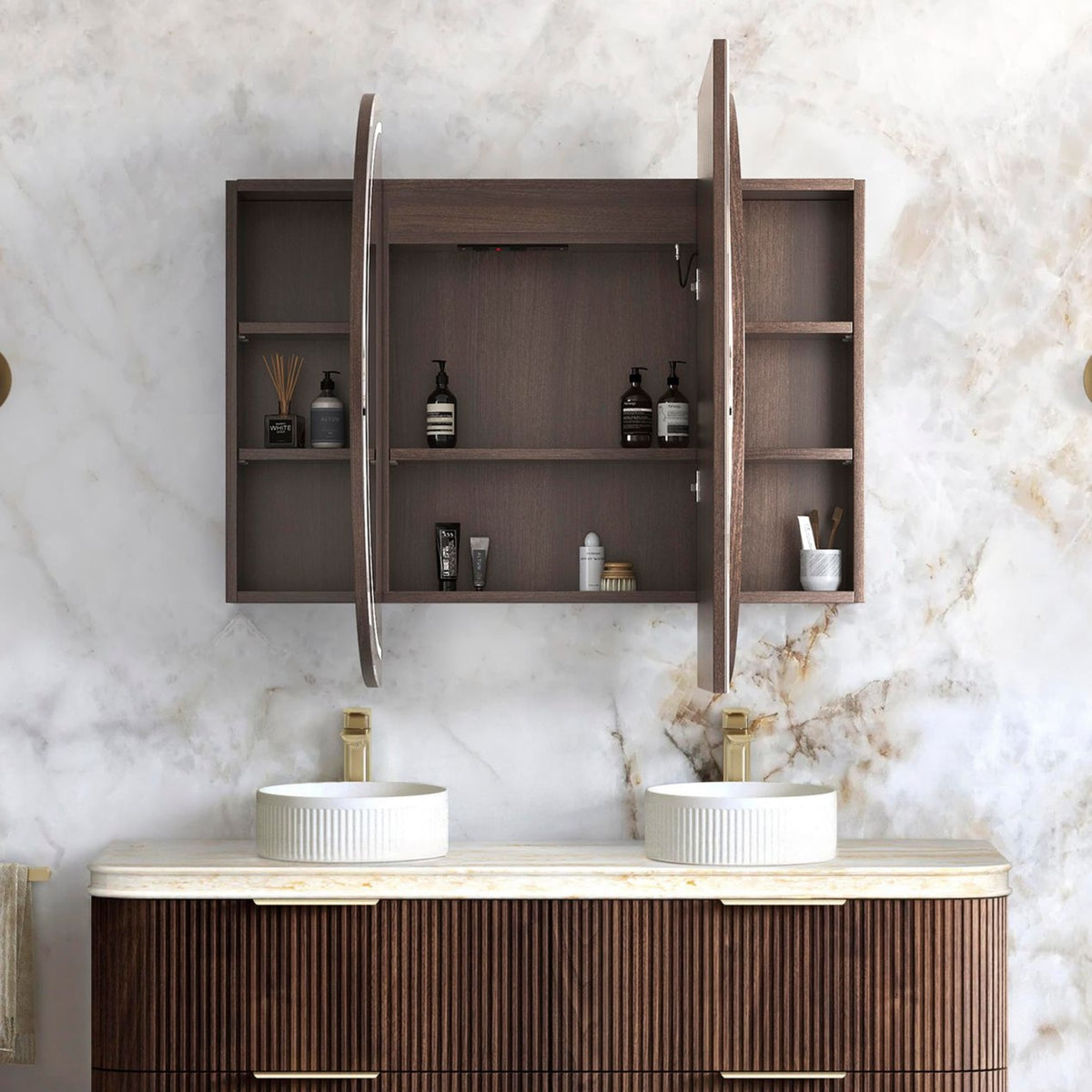 COOGEE Sable Walnut Front-Lit LED Oval Shaving Cabinet (900/1200/1500/1800mm)