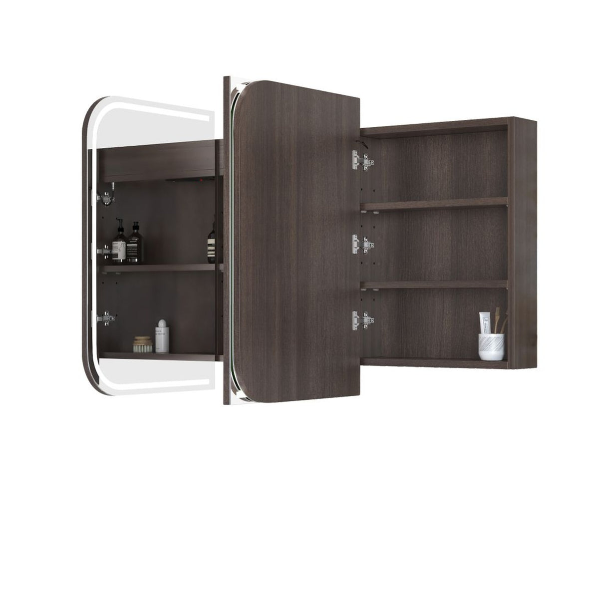 NEWPORT Sable Walnut Front-Lit LED Soft Square Shaving Cabinet (Optional Sizes)