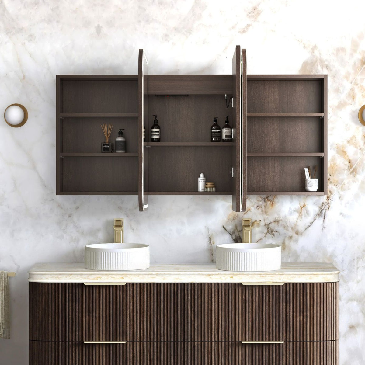 NEWPORT Sable Walnut Front-Lit LED Soft Square Shaving Cabinet (Optional Sizes)
