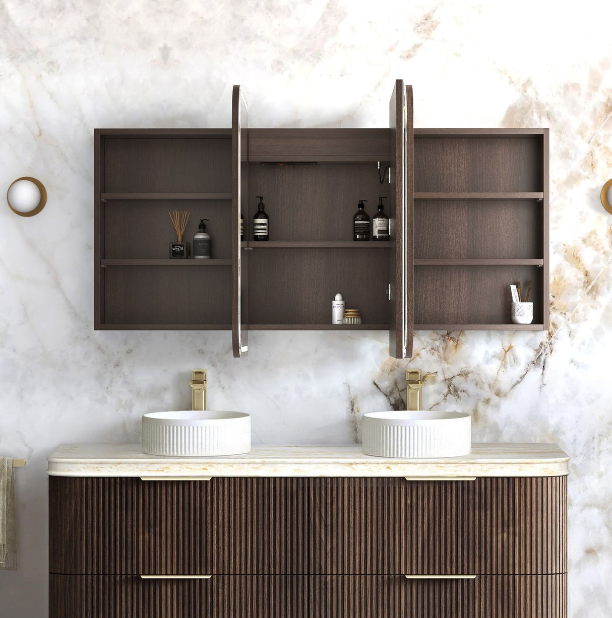NEWPORT Sable Walnut Front-Lit LED Soft Square Shaving Cabinet (Optional Sizes)