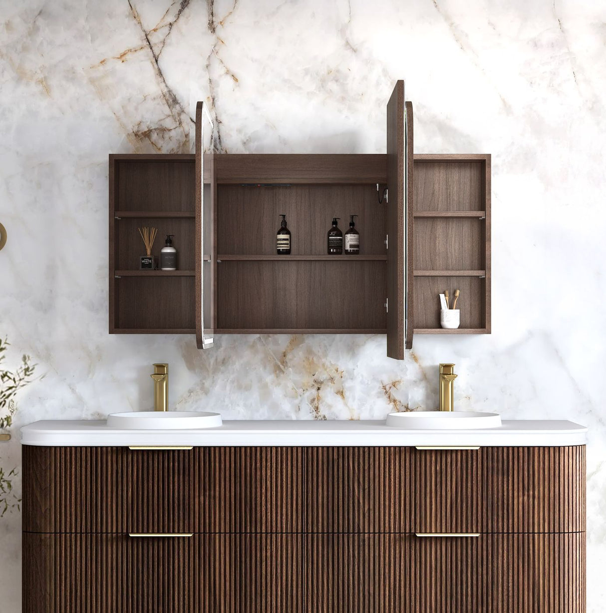 COOGEE Sable Walnut Front-Lit LED Oval Shaving Cabinet (900/1200/1500/1800mm)