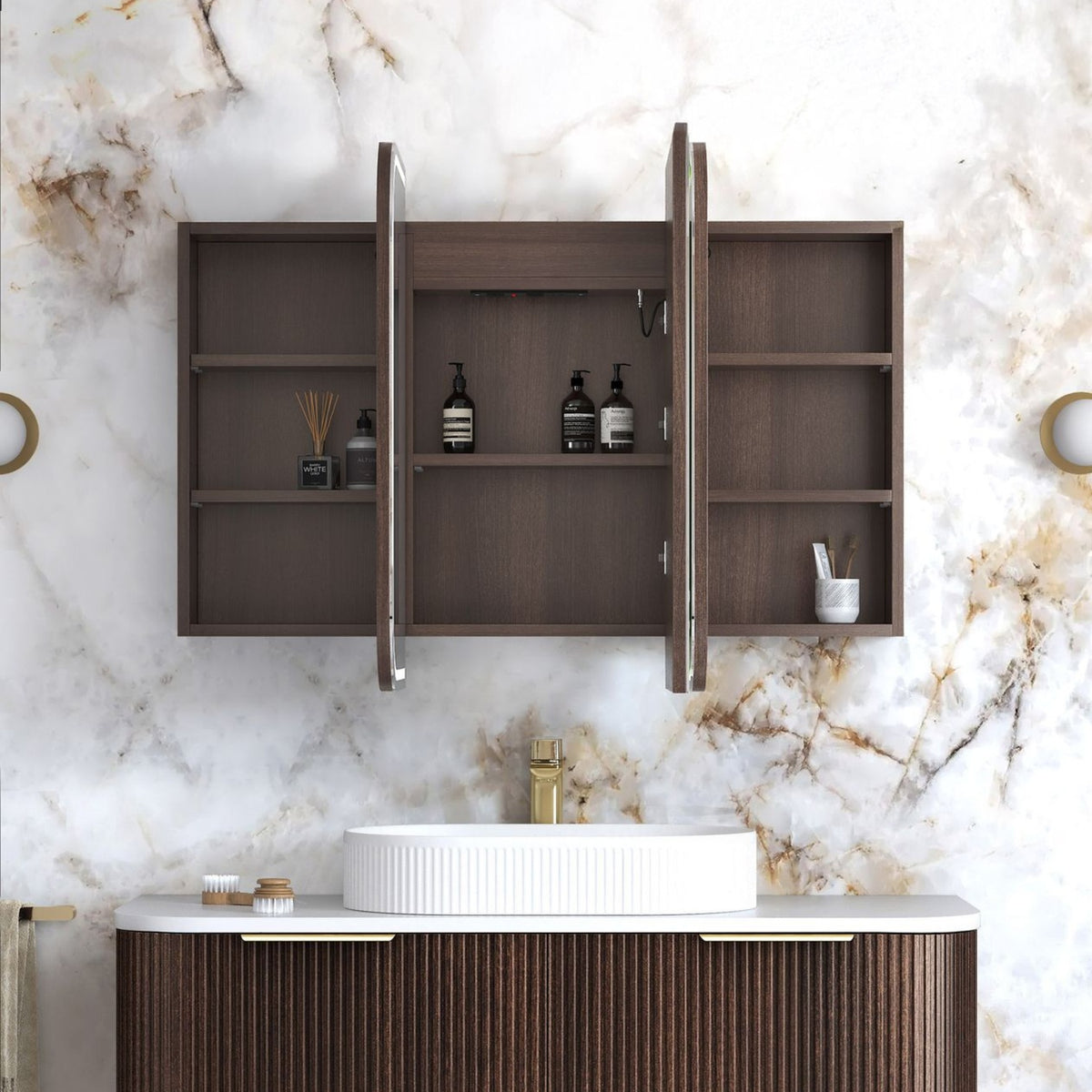 NEWPORT Sable Walnut Front-Lit LED Soft Square Shaving Cabinet (Optional Sizes)